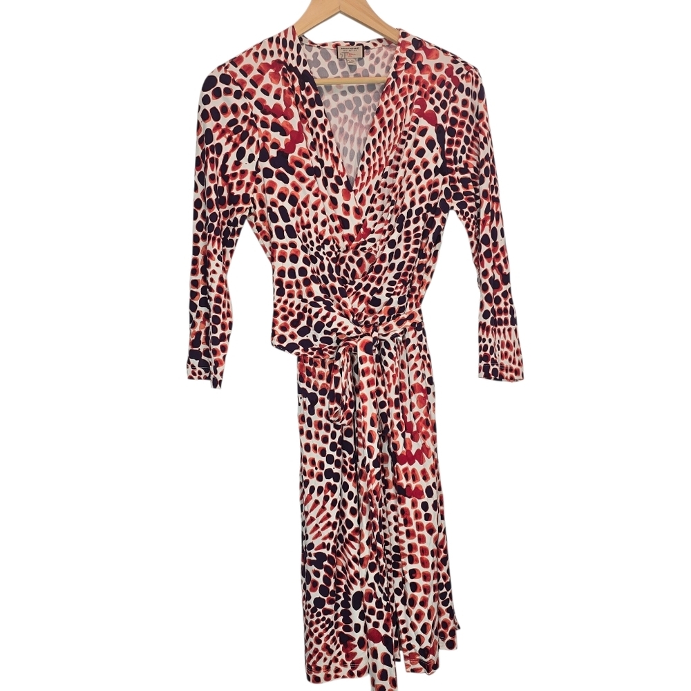 Banana Republic Issa Collection Red Ceramic Printed Three-Quarter Sleeve Dress - Picture 2 of 14